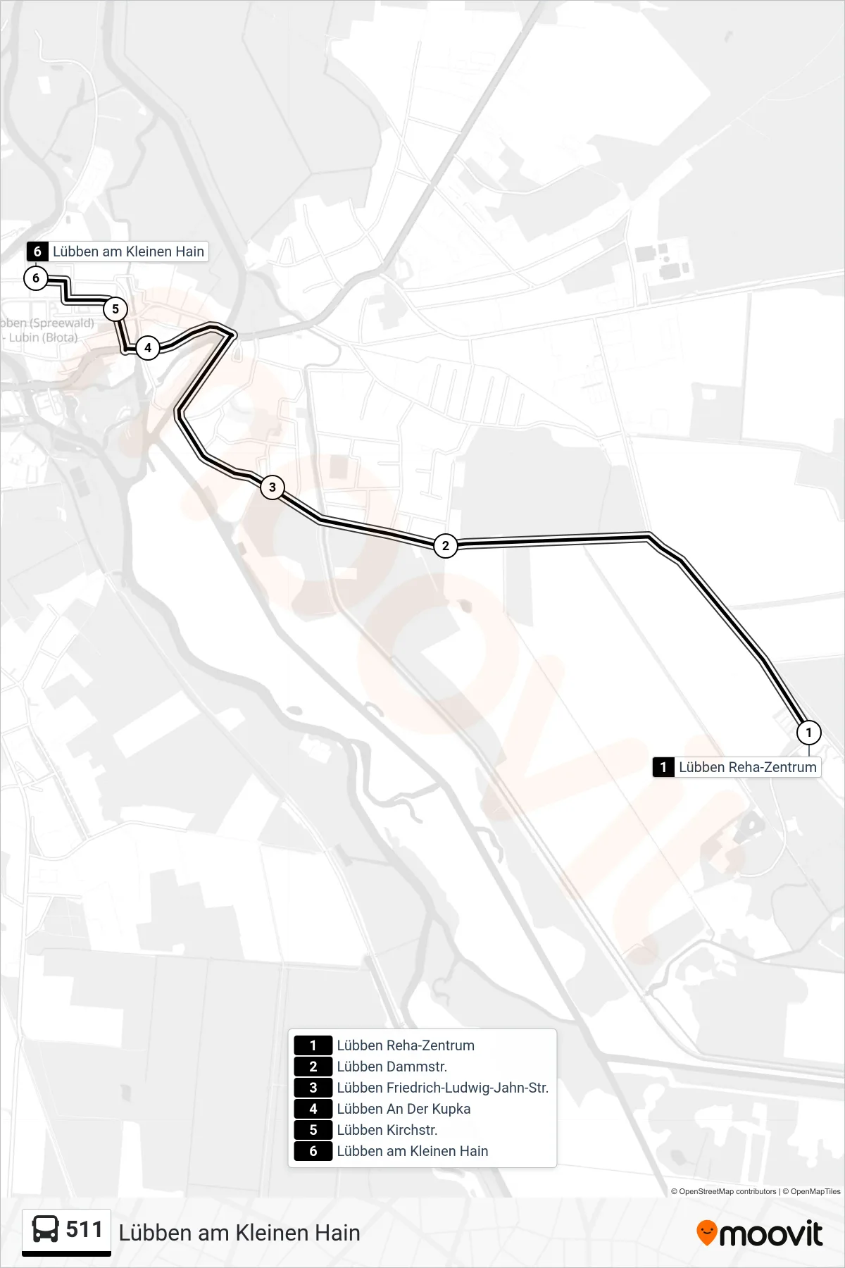 Linie 511 (Bus) Richtung Lübben am Kleinen Hain: Route und Haltestellen auf der Karte