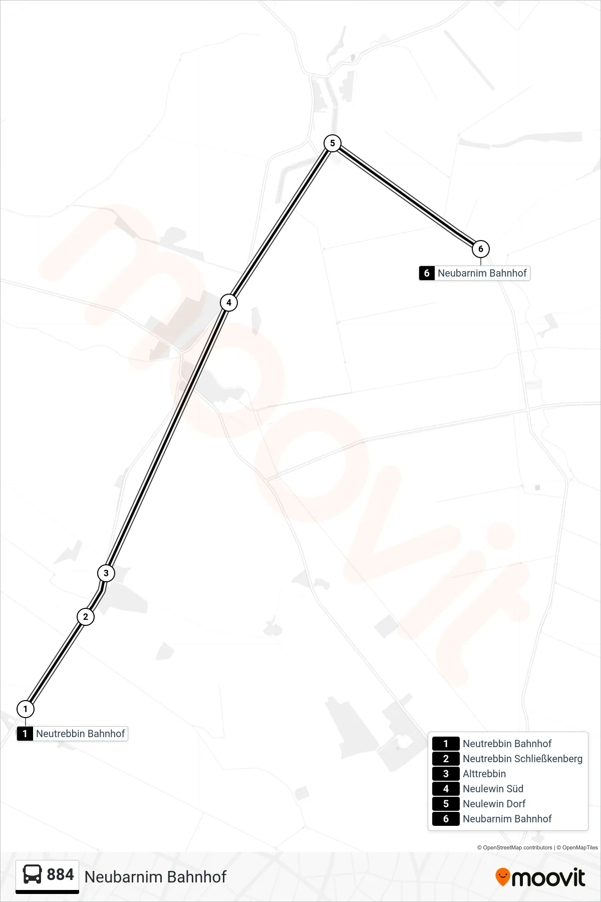 Linie 884 (Bus) Richtung Neubarnim Bahnhof: Route und Haltestellen auf der Karte