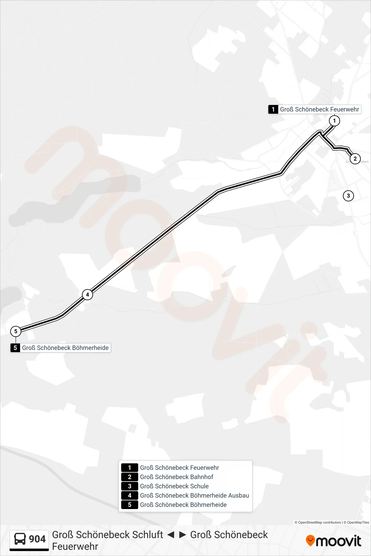 Linie 904 (Bus) Richtung Groß Schönebeck Böhmerheide: Route und Haltestellen auf der Karte