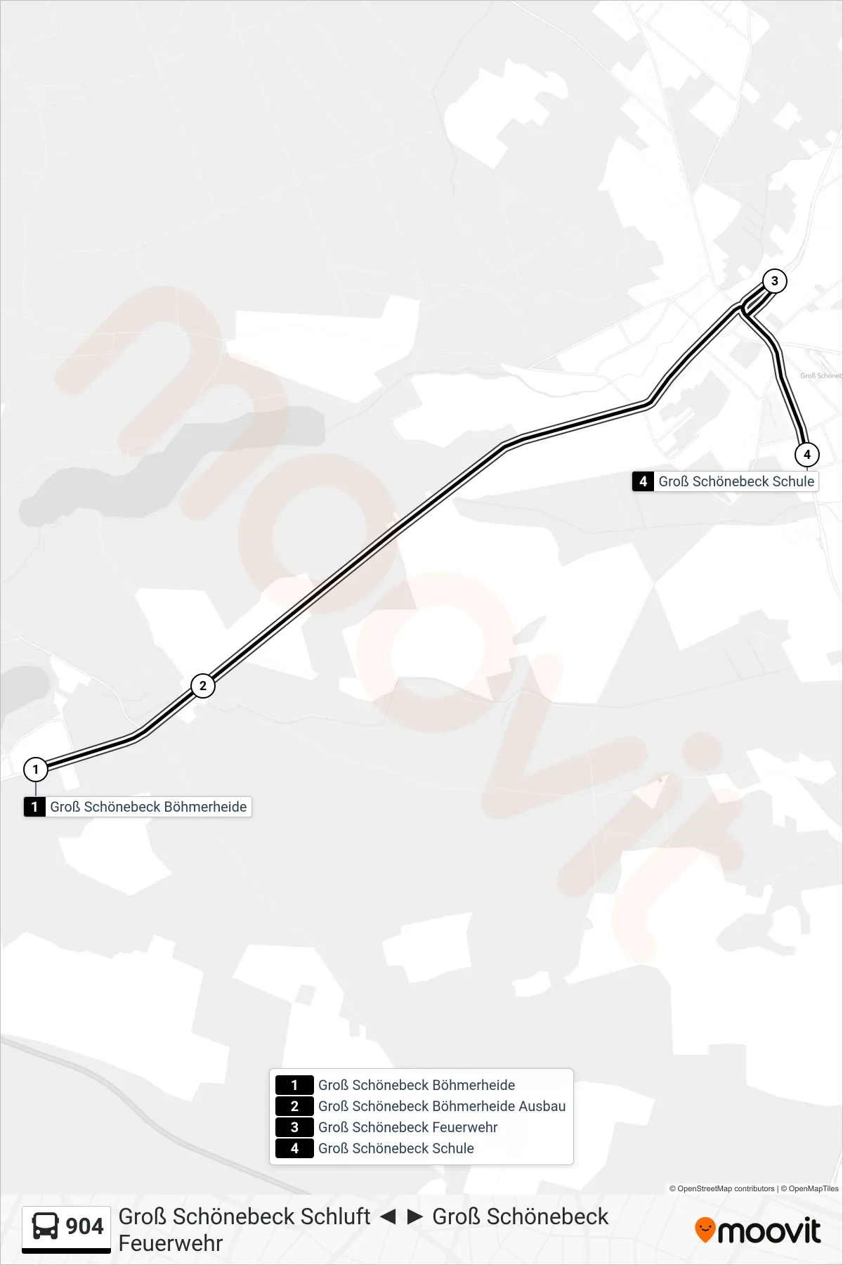 Linie 904 (Bus) Richtung Groß Schönebeck Schule: Route und Haltestellen auf der Karte