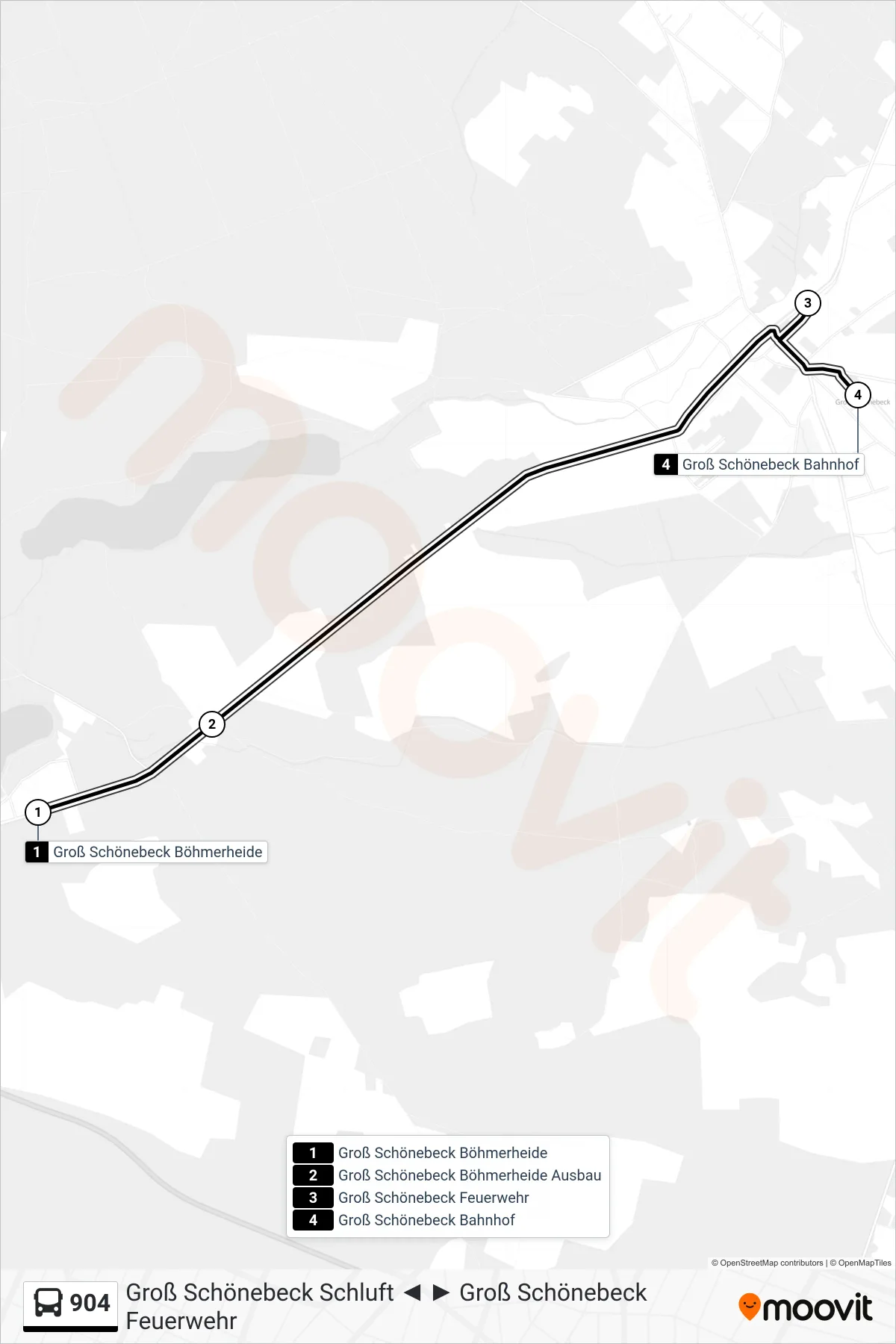 Linie 904 (Bus) Richtung Groß Schönebeck Bahnhof: Route und Haltestellen auf der Karte