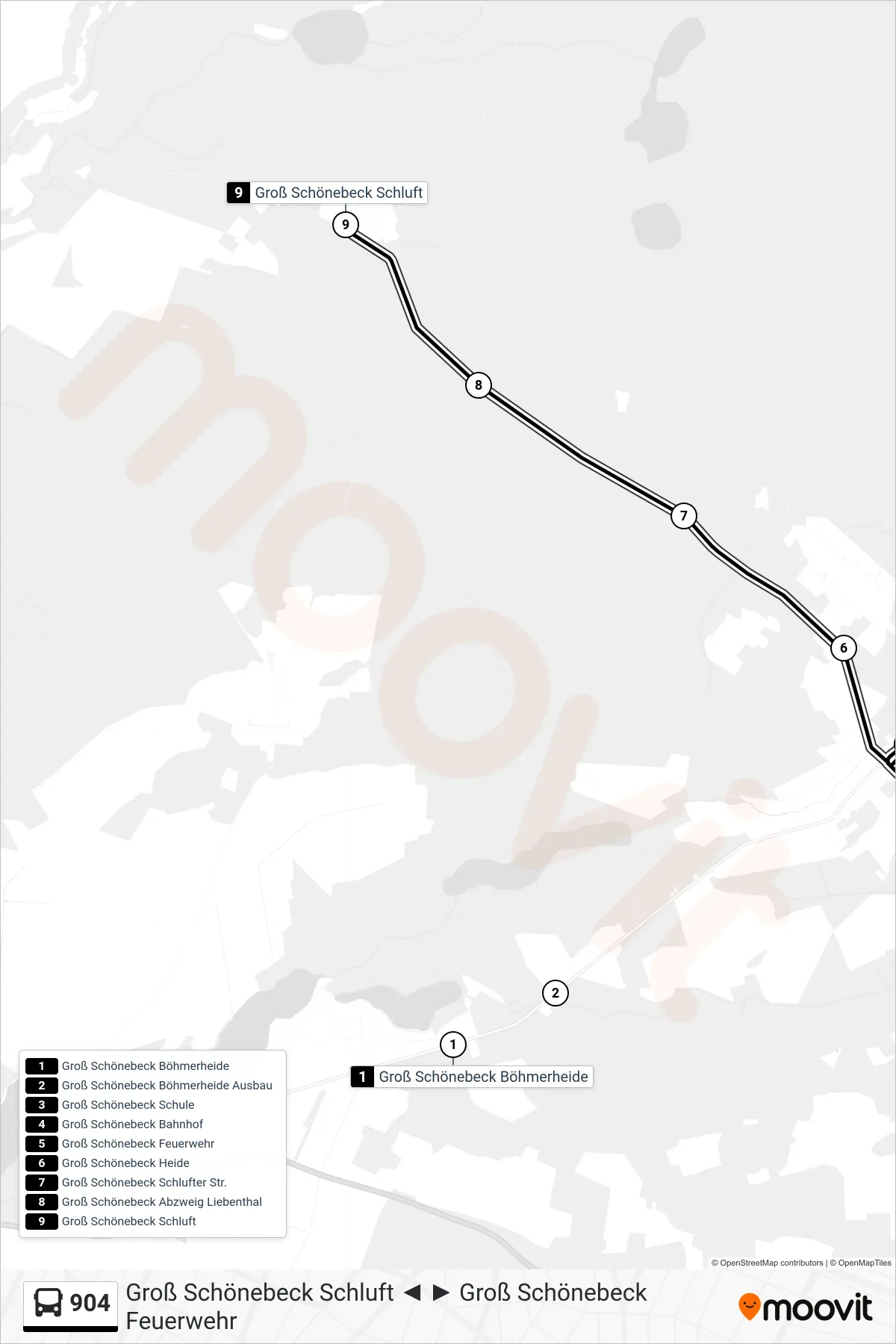 904 bus Line (Groß Schönebeck Schluft) route and stops on a map
