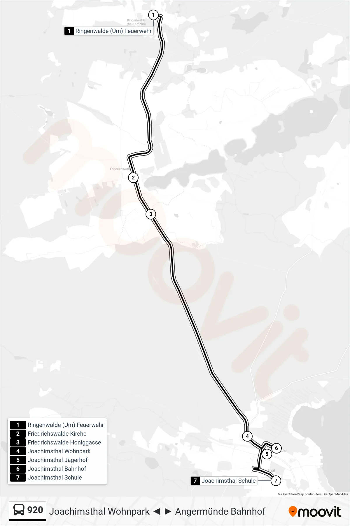 Linie 920 (Bus) Richtung Joachimsthal Schule: Route und Haltestellen auf der Karte
