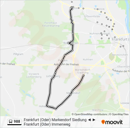 Автобус 988: карта маршрута