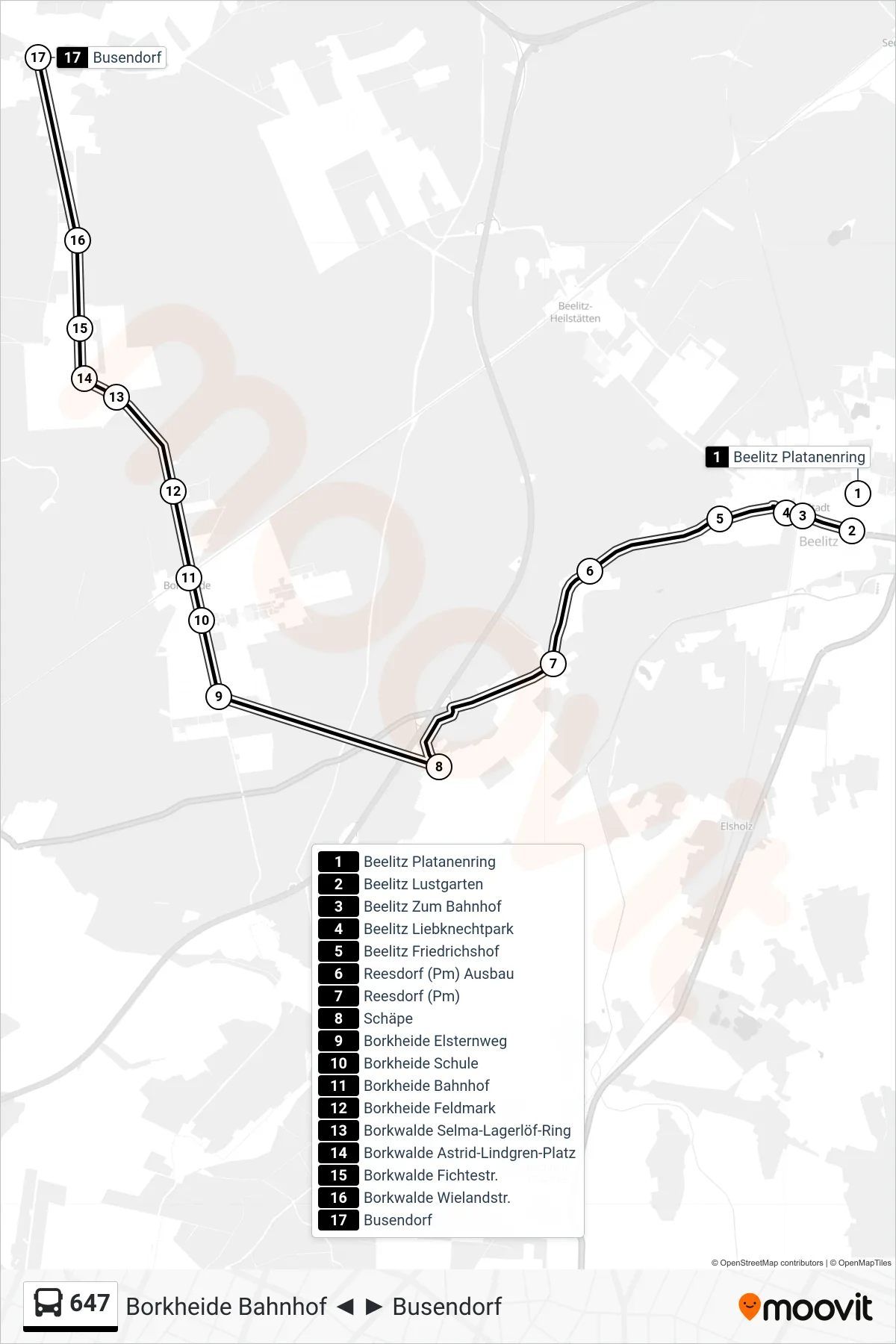 Linie 647 (Bus) Richtung Busendorf: Route und Haltestellen auf der Karte