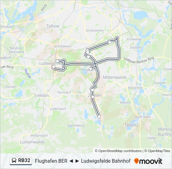 Автобус RB32: карта маршрута