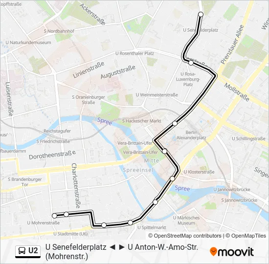 Автобус U2: карта маршрута