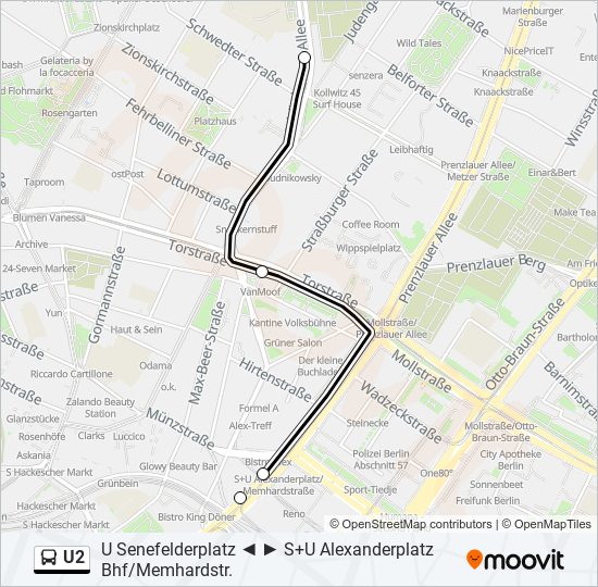 Автобус U2: карта маршрута