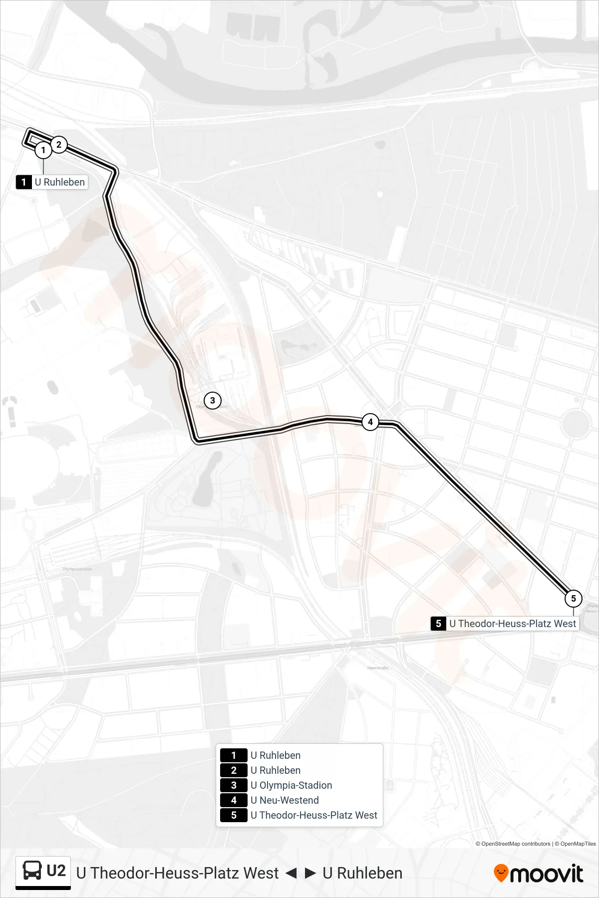 Linie U2 (Bus) Richtung U Theodor-Heuss-Platz West: Route und Haltestellen auf der Karte