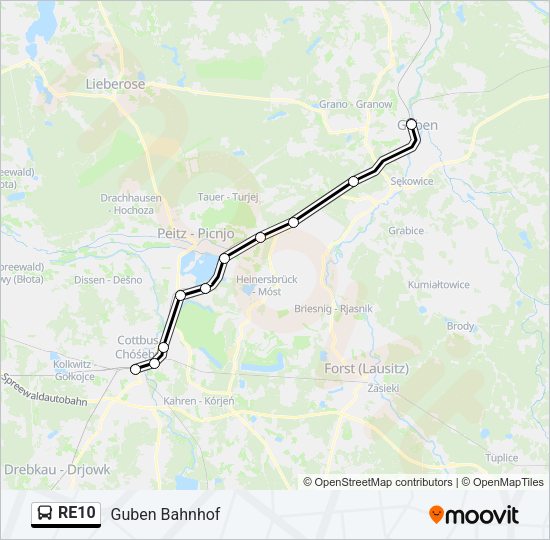 Автобус RE10: карта маршрута