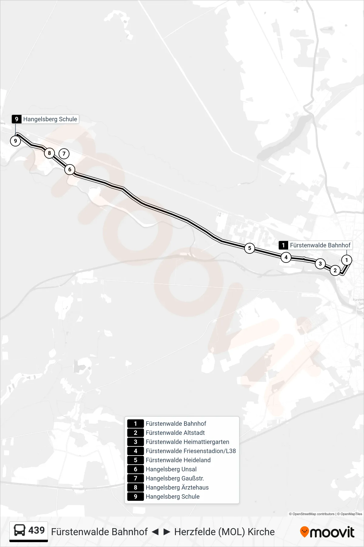 Linie 439 (Bus) Richtung Hangelsberg Schule: Route und Haltestellen auf der Karte
