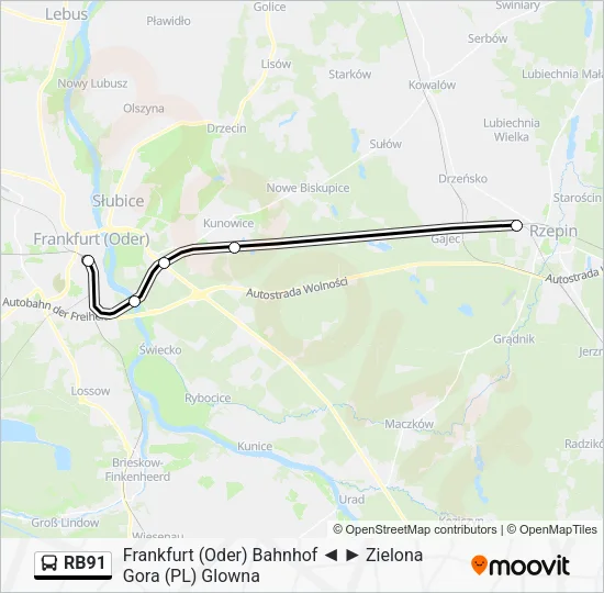 Автобус RB91: карта маршрута