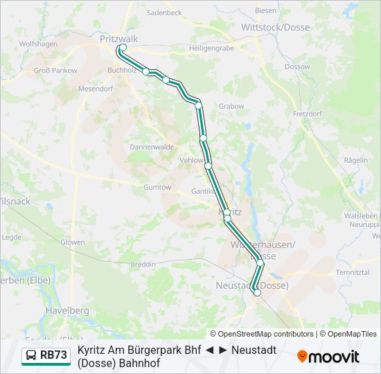 Автобус RB73: карта маршрута