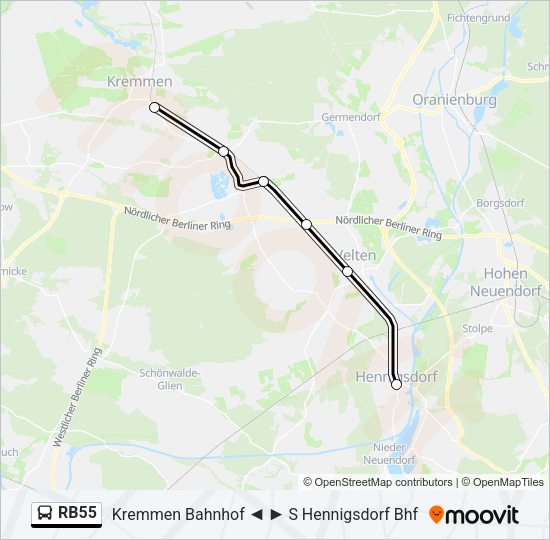 Автобус RB55: карта маршрута
