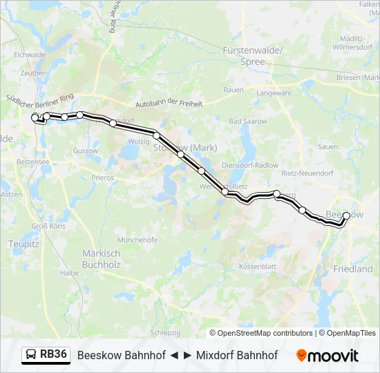 Автобус RB36: карта маршрута
