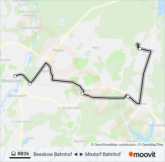 Автобус RB36: карта маршрута