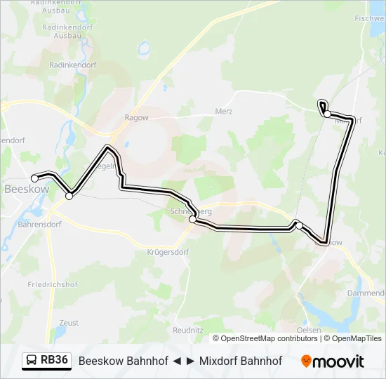 Автобус RB36: карта маршрута