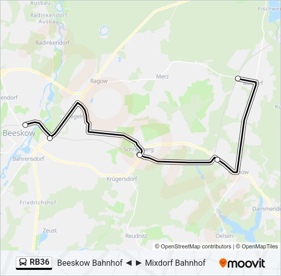 Автобус RB36: карта маршрута