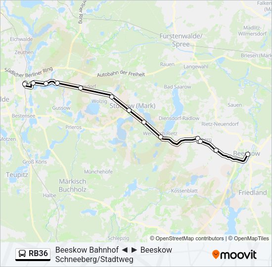 Автобус RB36: карта маршрута