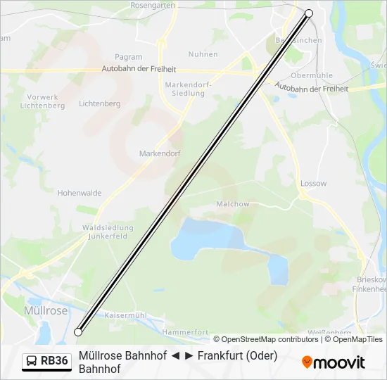 Автобус RB36: карта маршрута