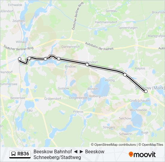 Автобус RB36: карта маршрута