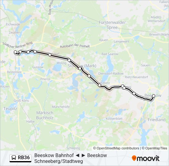 Автобус RB36: карта маршрута