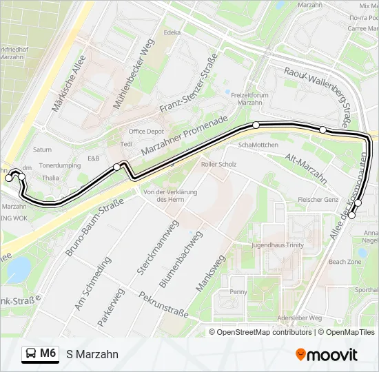 Автобус M6: карта маршрута