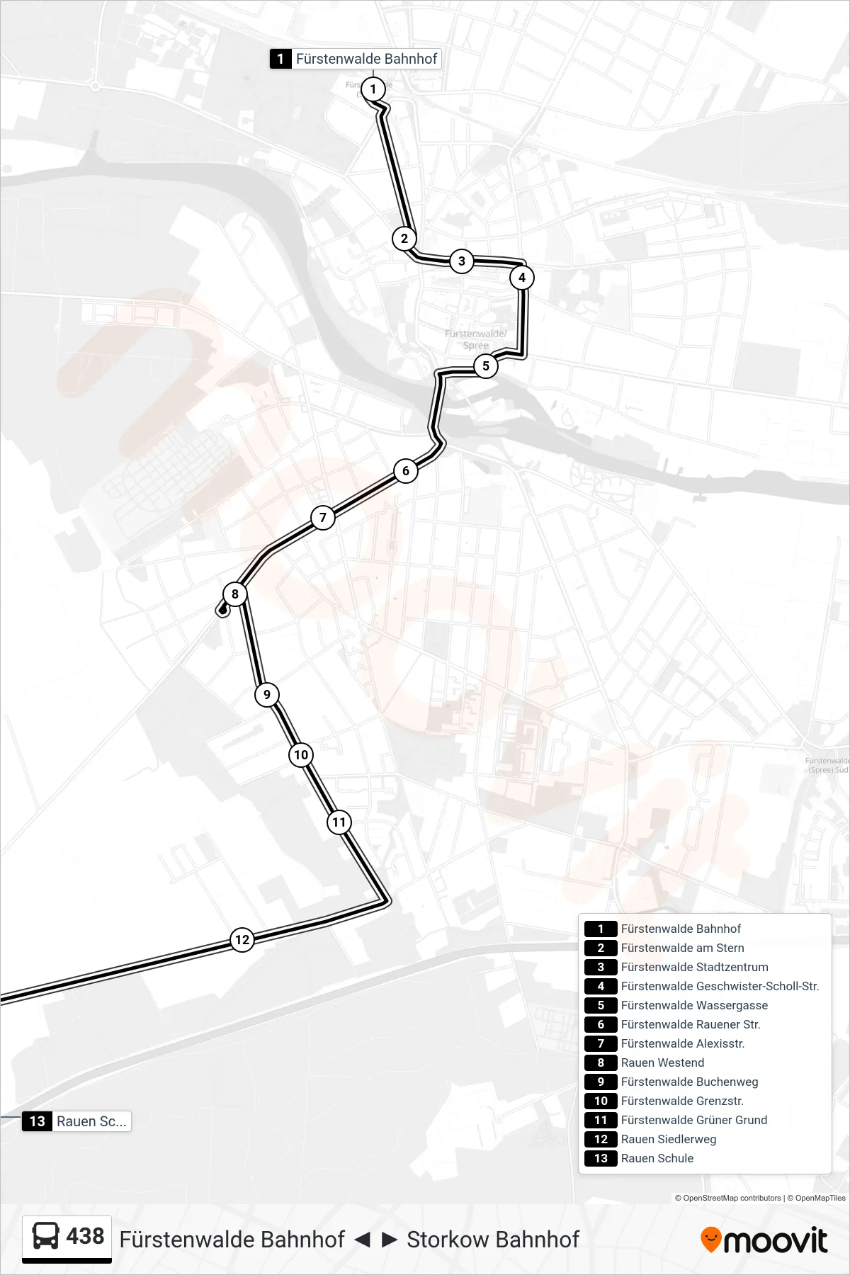 Linie 438 (Bus) Richtung Rauen Schule: Route und Haltestellen auf der Karte