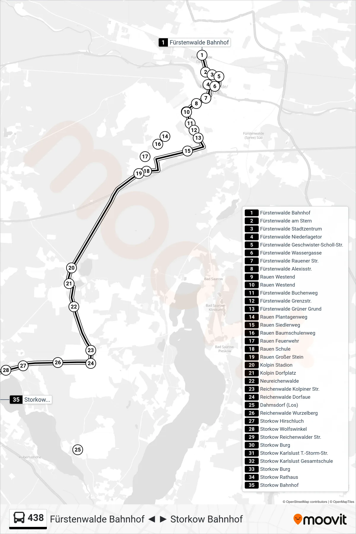 Linie 438 (Bus) Richtung Storkow Bahnhof: Route und Haltestellen auf der Karte