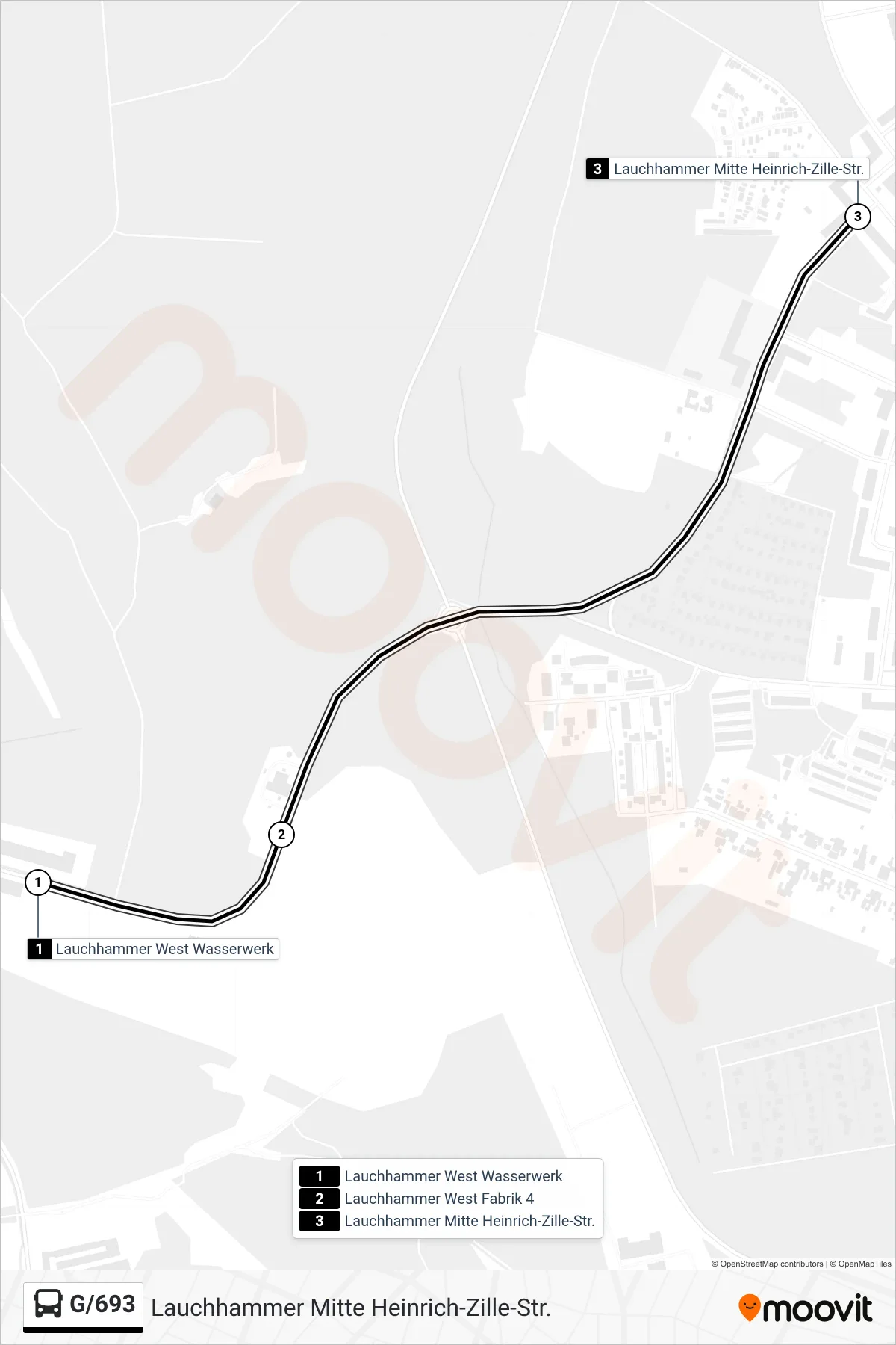 Linie G/693 (Bus) Richtung Lauchhammer Mitte Heinrich-Zille-Str.: Route und Haltestellen auf der Karte