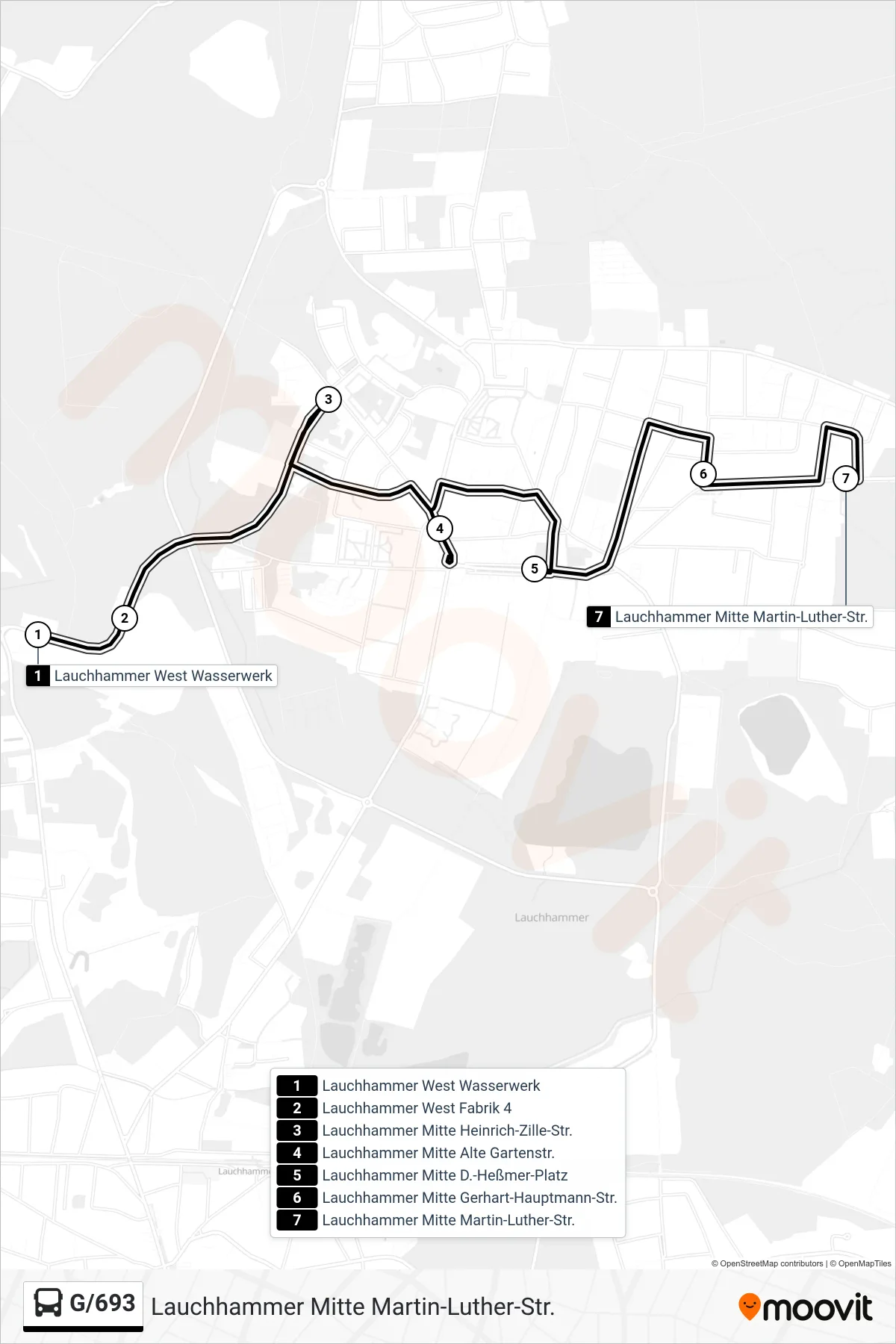 Linie G/693 (Bus) Richtung Lauchhammer Mitte Martin-Luther-Str.: Route und Haltestellen auf der Karte