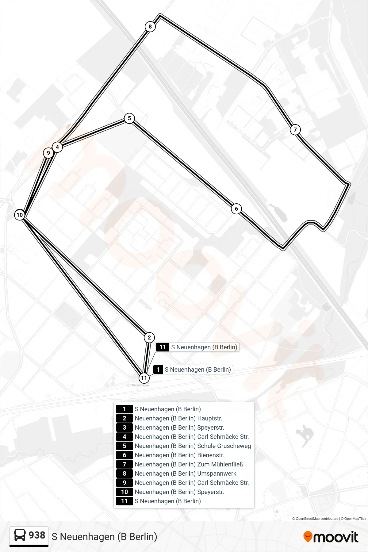 Linie 938 (Bus) Richtung S Neuenhagen (B Berlin): Route und Haltestellen auf der Karte