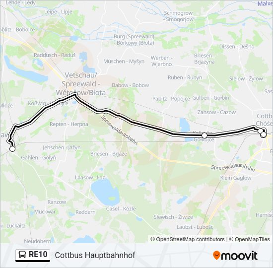 Автобус RE10: карта маршрута