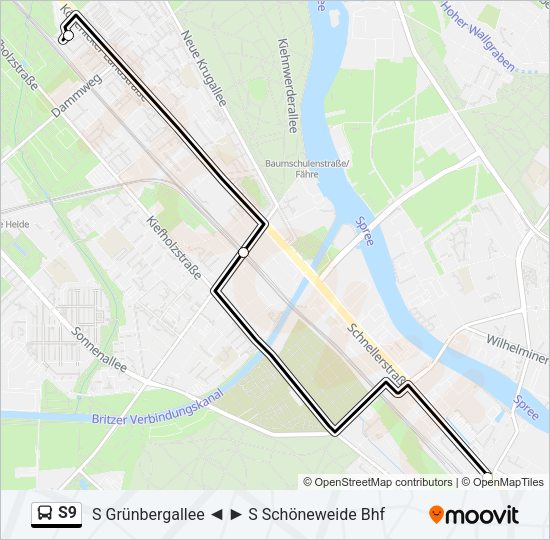 Автобус S9: карта маршрута