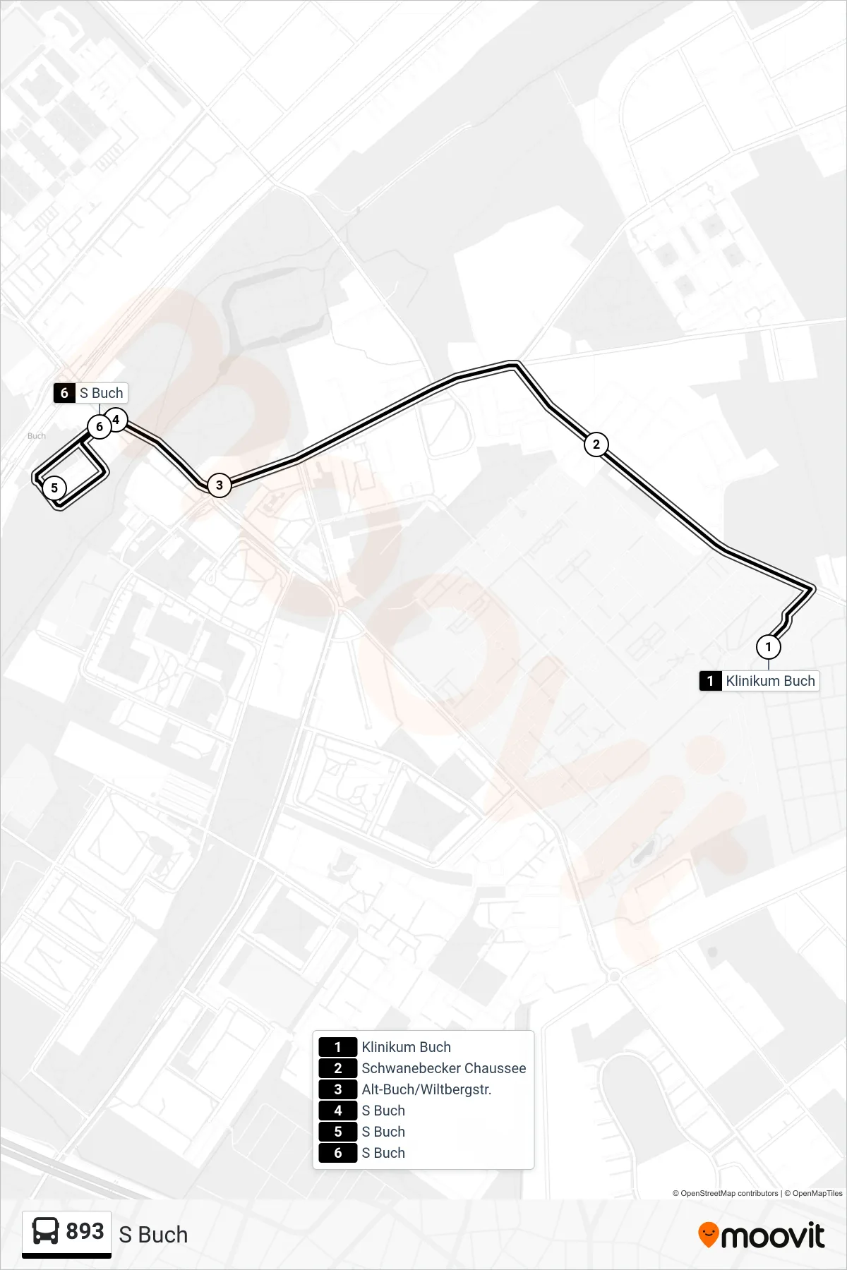 Linie 893 (Bus) Richtung S Buch: Route und Haltestellen auf der Karte