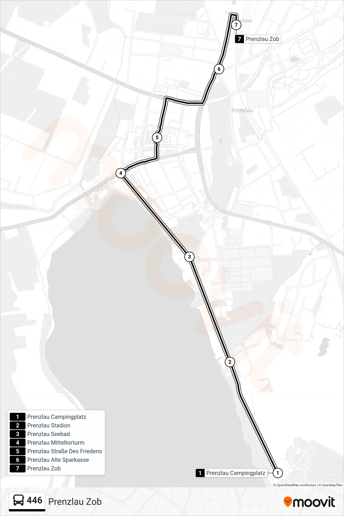 Linie 446 (Bus) Richtung Prenzlau Zob: Route und Haltestellen auf der Karte