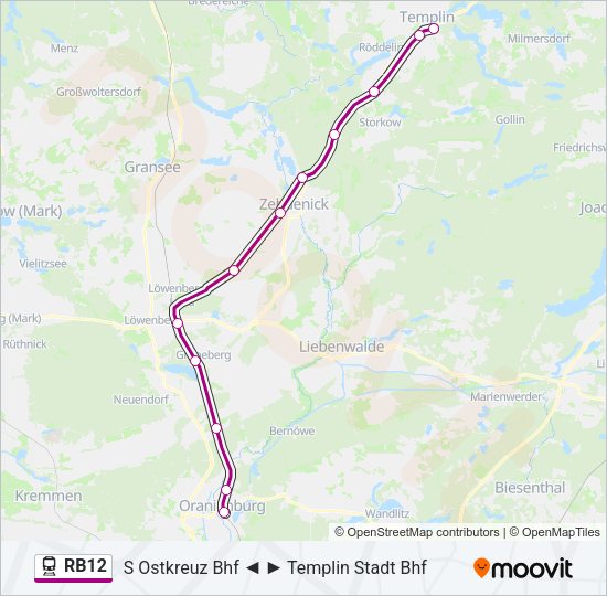 Поезд RB12: карта маршрута