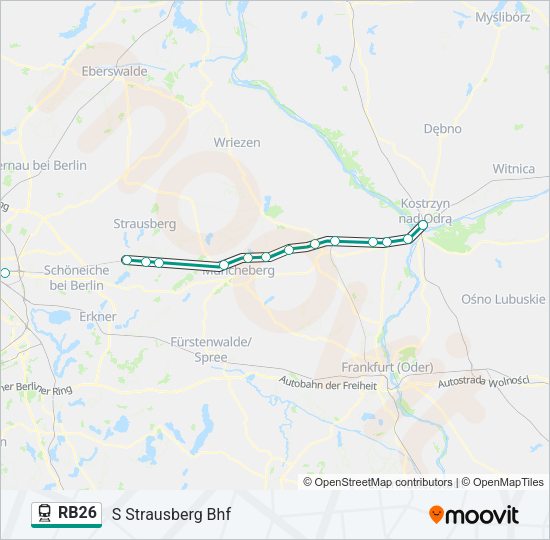 Поезд RB26: карта маршрута
