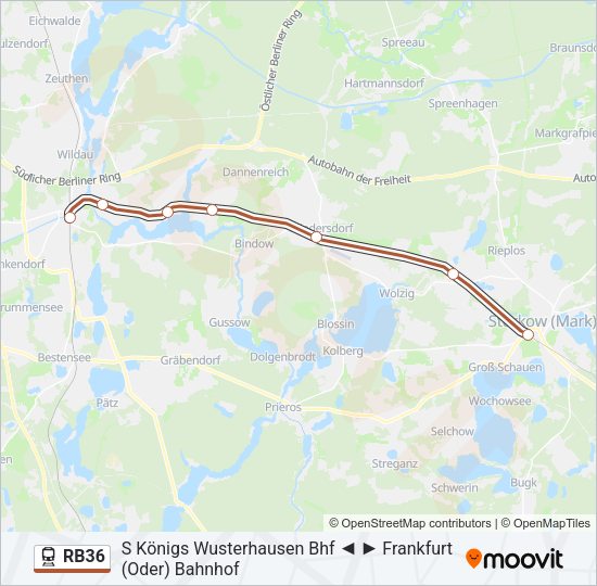 Поезд RB36: карта маршрута