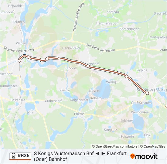 Поезд RB36: карта маршрута
