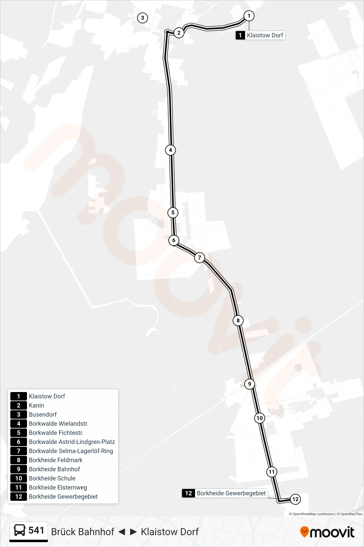Linie 541 (Bus) Richtung Borkheide Gewerbegebiet: Route und Haltestellen auf der Karte