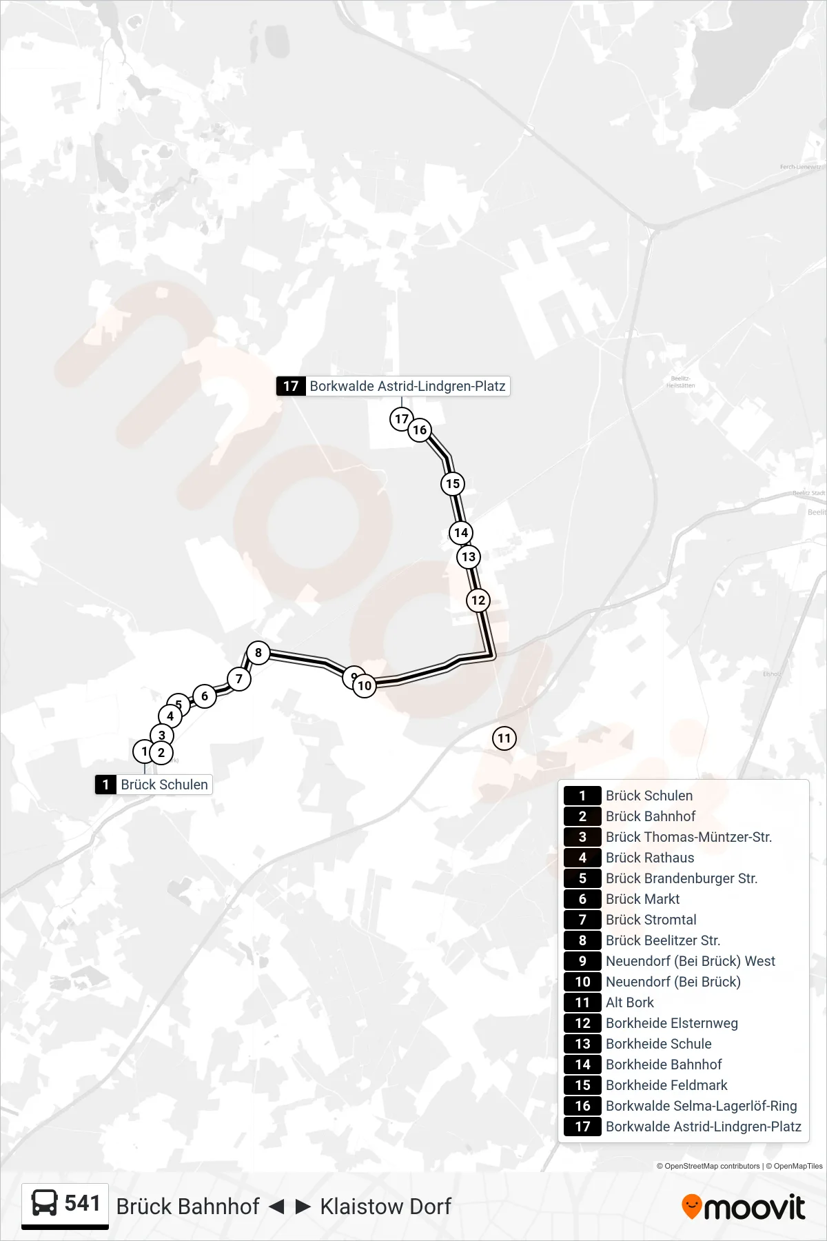 541 bus Line (Borkwalde Astrid-Lindgren-Platz) route and stops on a map