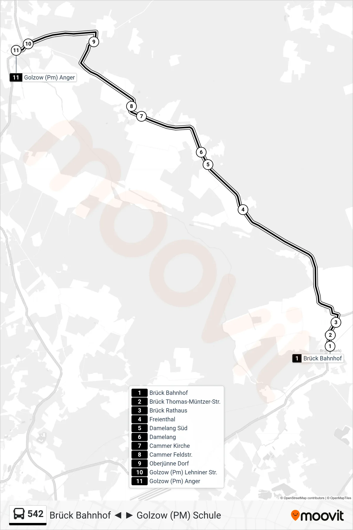 Linie 542 (Bus) Richtung Golzow (Pm) Anger: Route und Haltestellen auf der Karte