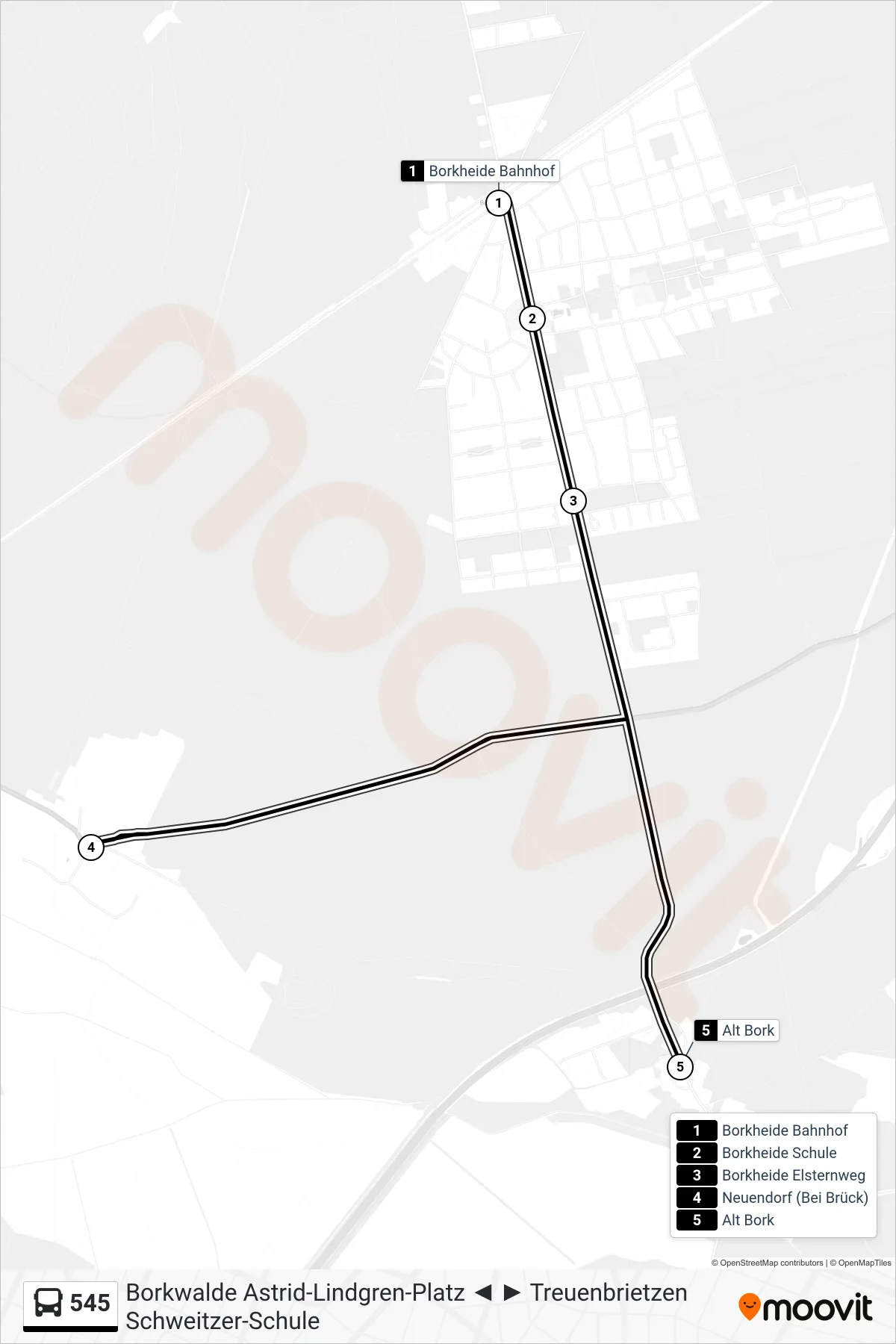 Linie 545 (Bus) Richtung Alt Bork: Route und Haltestellen auf der Karte