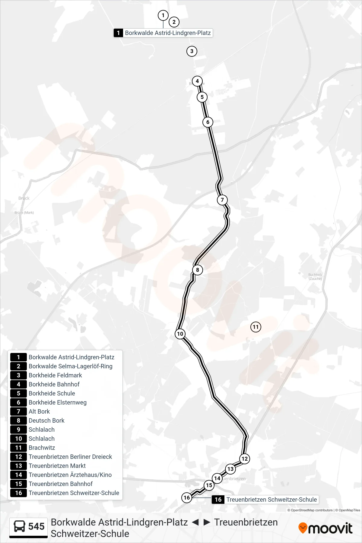 Linie 545 (Bus) Richtung Treuenbrietzen Schweitzer-Schule: Route und Haltestellen auf der Karte