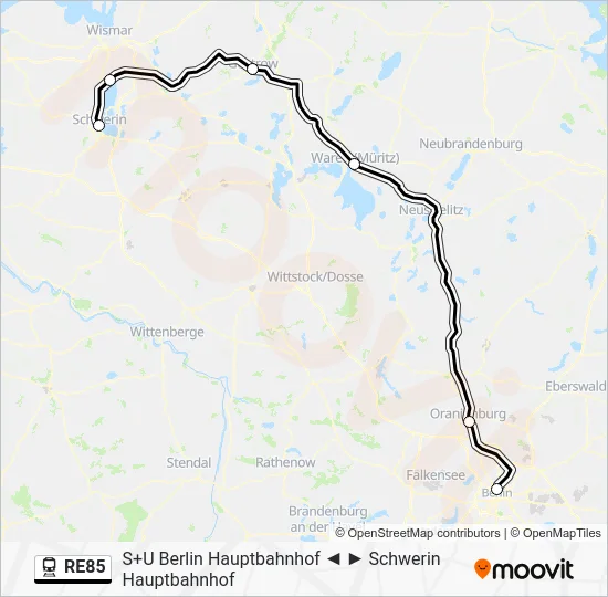 Поезд RE85: карта маршрута