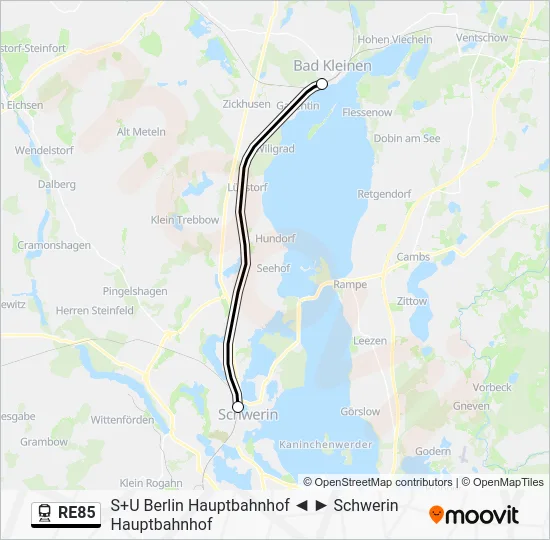 Поезд RE85: карта маршрута