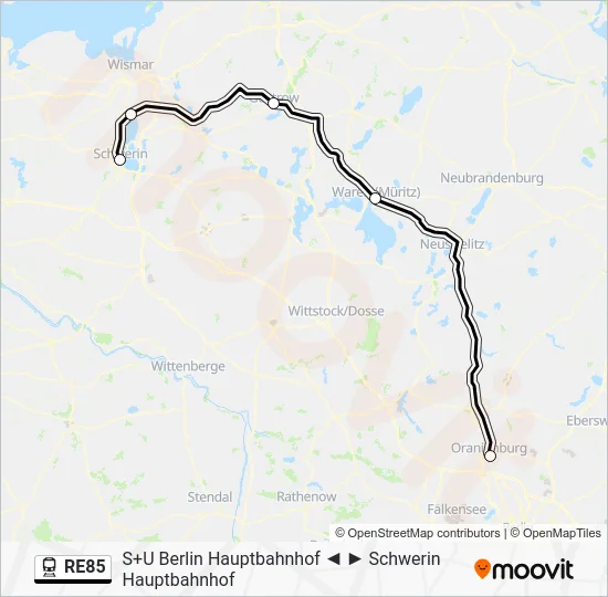 Поезд RE85: карта маршрута