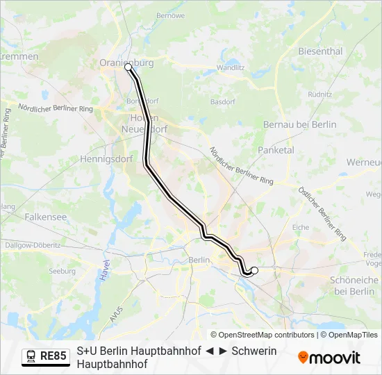 Поезд RE85: карта маршрута