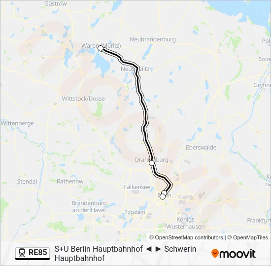 Поезд RE85: карта маршрута